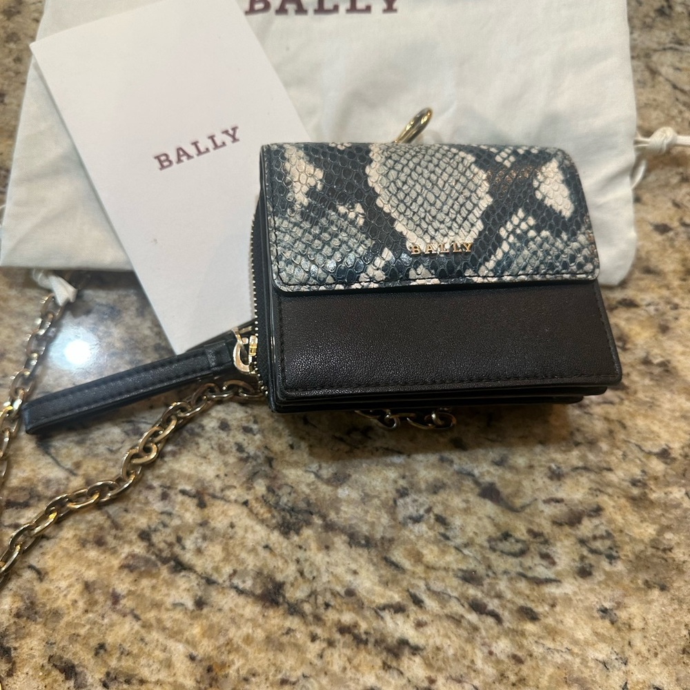 Bally Black Leather and Snake Print Crossbody Wallet